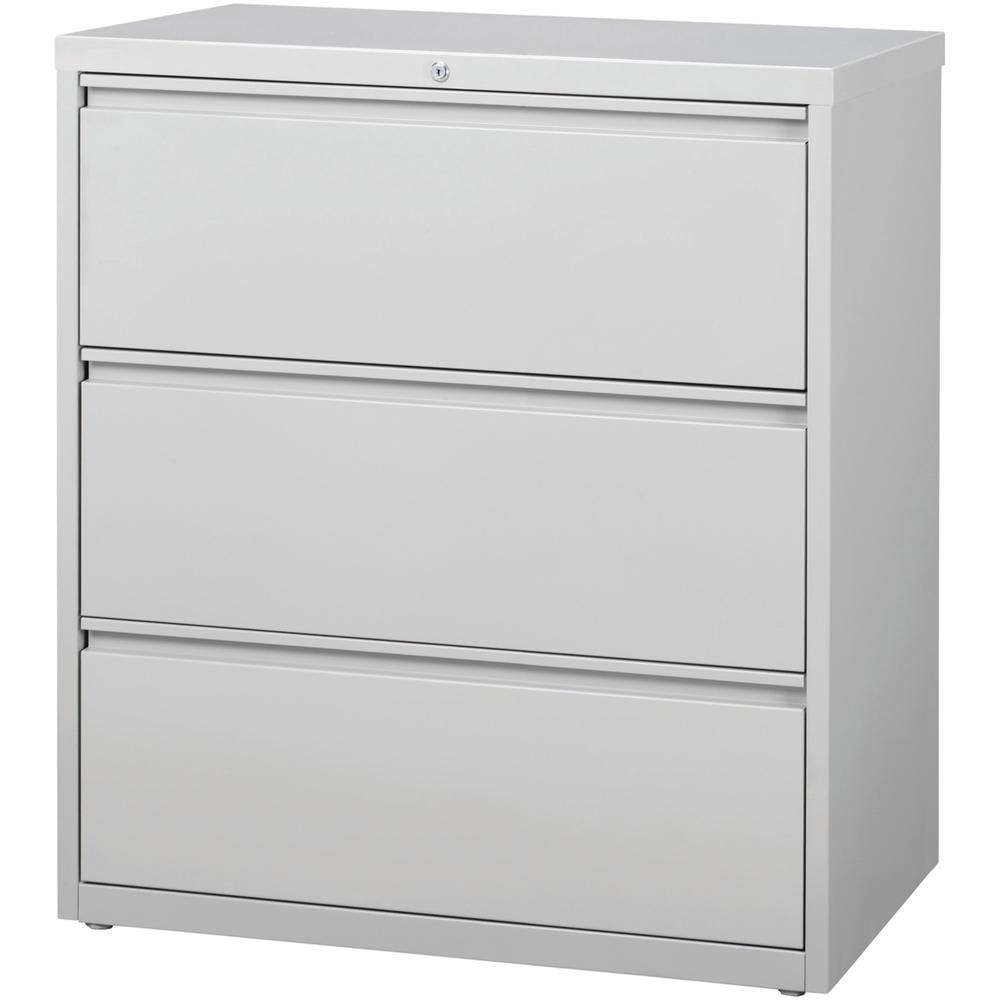 Lorell 3-Drawer Light Gray Lateral Files - 36" x 18.6" x 40.3" - 3 x Drawer(s) for File - Letter, Legal, A4 - Lateral - Locking Drawer, Magnetic Label Holder, Ball-bearing Suspension, Leveling Glide, . Picture 2