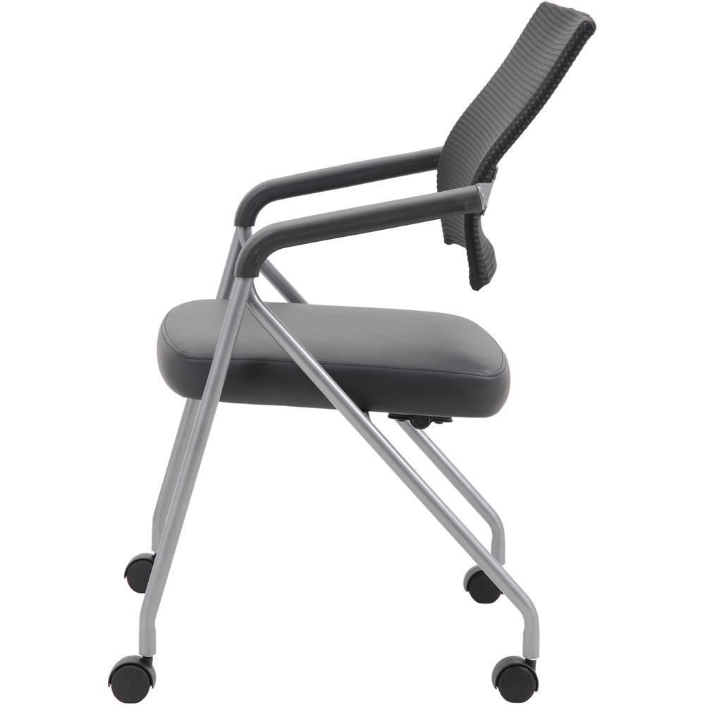 Boss Caressoft Plus Training Chair - Black Vinyl Seat - Black Mesh Back - Pewter Frame - Four-legged Base - Armrest - 2 / Carton. Picture 4