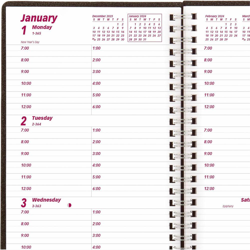 Brownline DuraFlex Weekly Appointment Book - Julian Dates - Weekly - 12 Month - January 2024 - December 2024 - 7:00 AM to 6:00 PM - Hourly - 1 Week Double Page Layout - 5" x 8" Sheet Size - Twin Wire . Picture 5