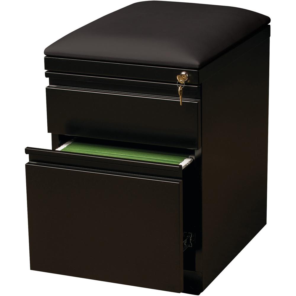 Lorell Mobile File Cabinet with Seat Cushion Top - 15" x 19.9" x 23.8" - 2 x Drawer(s) for Box, File - Letter - 305.50 lb Load Capacity - Ball-bearing Suspension, Drawer Extension - Black - Steel - Re. Picture 7