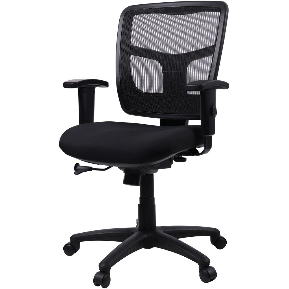 Lorell Ergomesh Managerial Mesh Mid-back Chair - Black Fabric Seat - Black Back - Black Frame - 5-star Base - Black - 1 Each. Picture 5