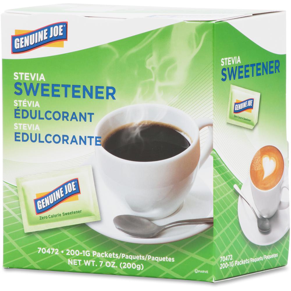 Genuine Joe Stevia Natural Sweetener Packets - 0 lb (0 oz) - Natural Sweetener - 200/Box. Picture 2