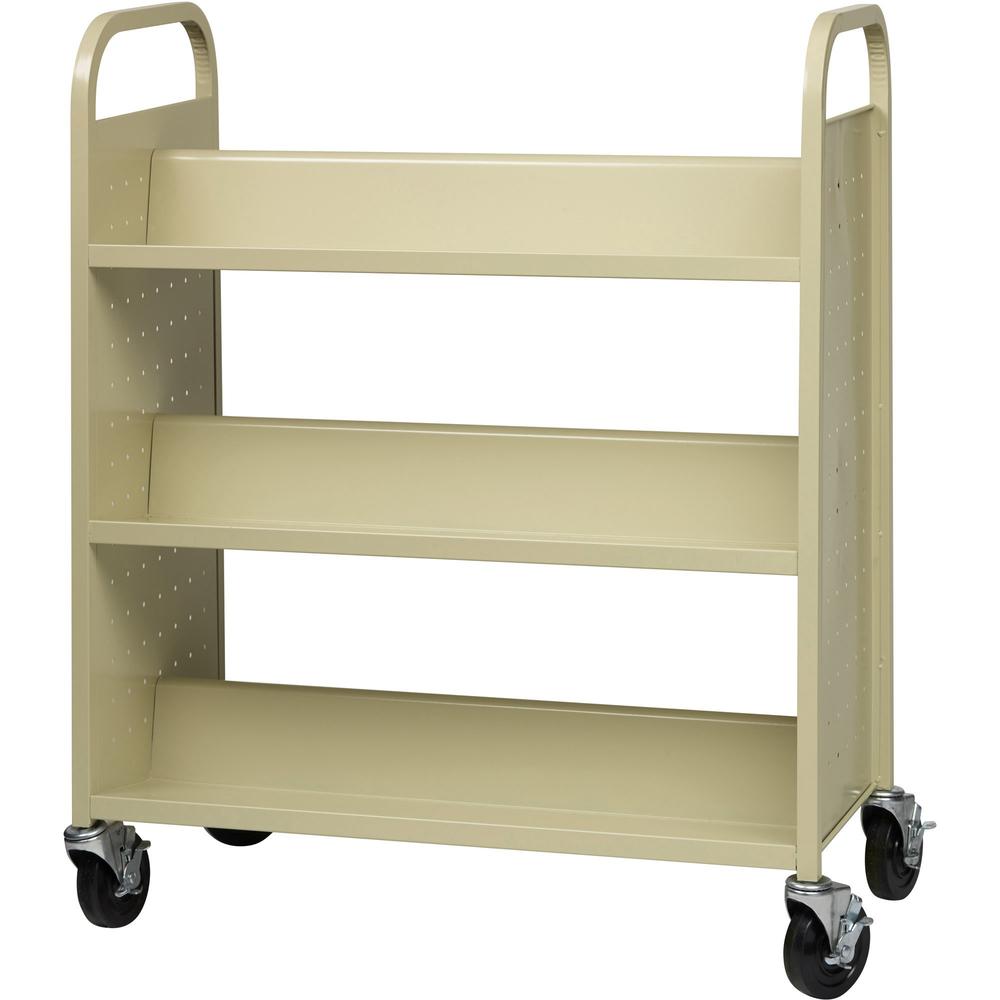 Lorell Double-sided Book Cart - 6 Shelf - 200 lb Capacity - 5" Caster Size - Steel - x 36" Width x 19" Depth x 46" Height - Putty - 1 Each. Picture 3