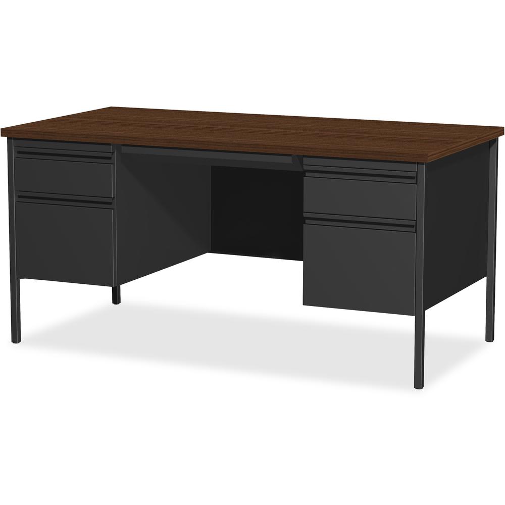 Lorell Fortress Series Double-Pedestal Desk - For - Table TopRectangle Top x 60" Table Top Width x 30" Table Top Depth x 1.12" Table Top Thickness - 29.50" Height - Assembly Required - Black Walnut, L. Picture 5