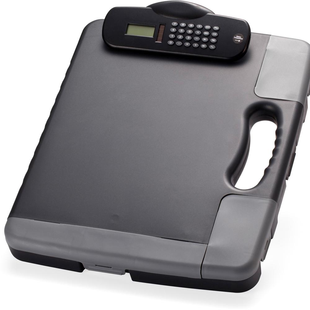Officemate Portable Storage Clipboard with Calculator - Heavy Duty - Plastic - Charcoal Black - 1 Each. Picture 3