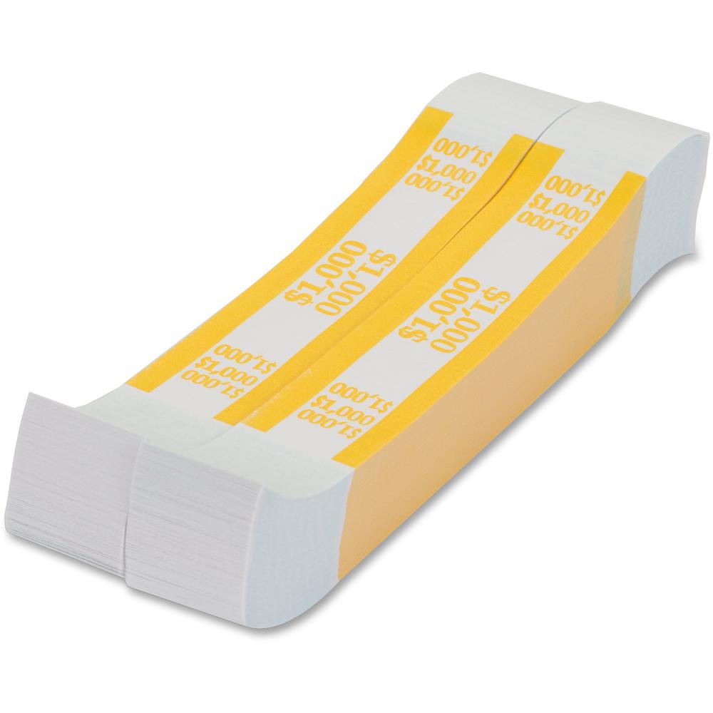 PAP-R Currency Straps - 1.25" Width - Total $1,000 in $10 Denomination - Self-sealing, Self-adhesive, Durable - 20 lb Basis Weight - Kraft - White, Yellow - 1000 / Pack. Picture 8