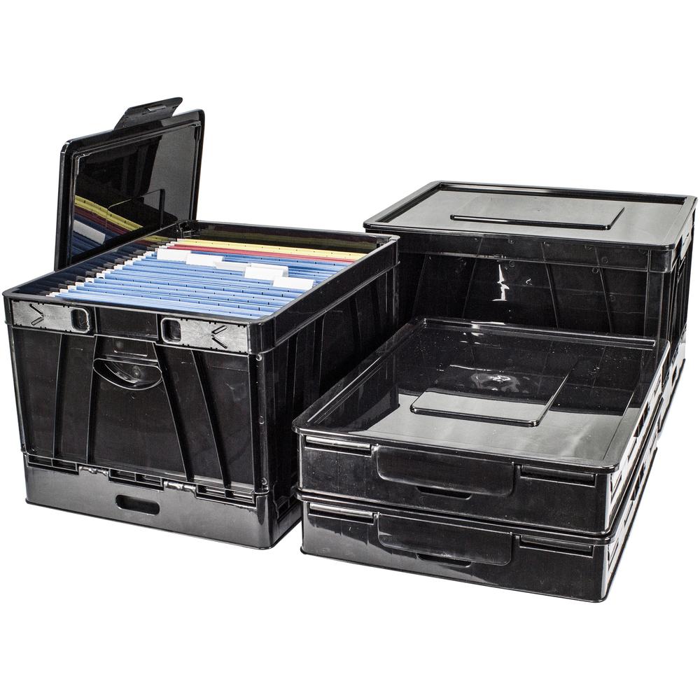 Storex Collapsible Storage Crate - External Dimensions: 14.3" Width x 17.3" Depth x 10.5"Height - 45 lb - 9.25 gal - Media Size Supported: Letter, Legal - Lid Lock Closure - Heavy Duty - Stackable - P. Picture 4