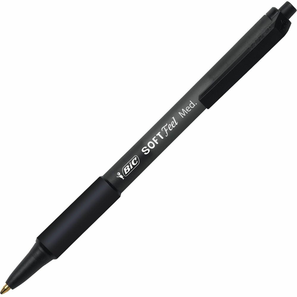 BIC SoftFeel Retractable Ball Pens - Medium Pen Point - 1 mm Pen Point Size - Retractable - Black - Black Barrel - 36 / Box. Picture 2