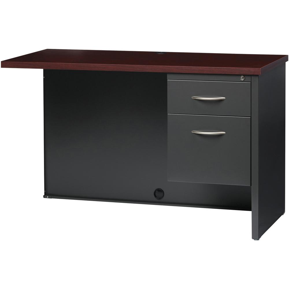 Lorell Fortress Modular Series Right Return - 48" x 24" , 1.1" Top - 2 x Box, File Drawer(s) - Single Pedestal on Right Side - Material: Steel - Finish: Mahogany Laminate, Charcoal - Scratch Resistant. Picture 4