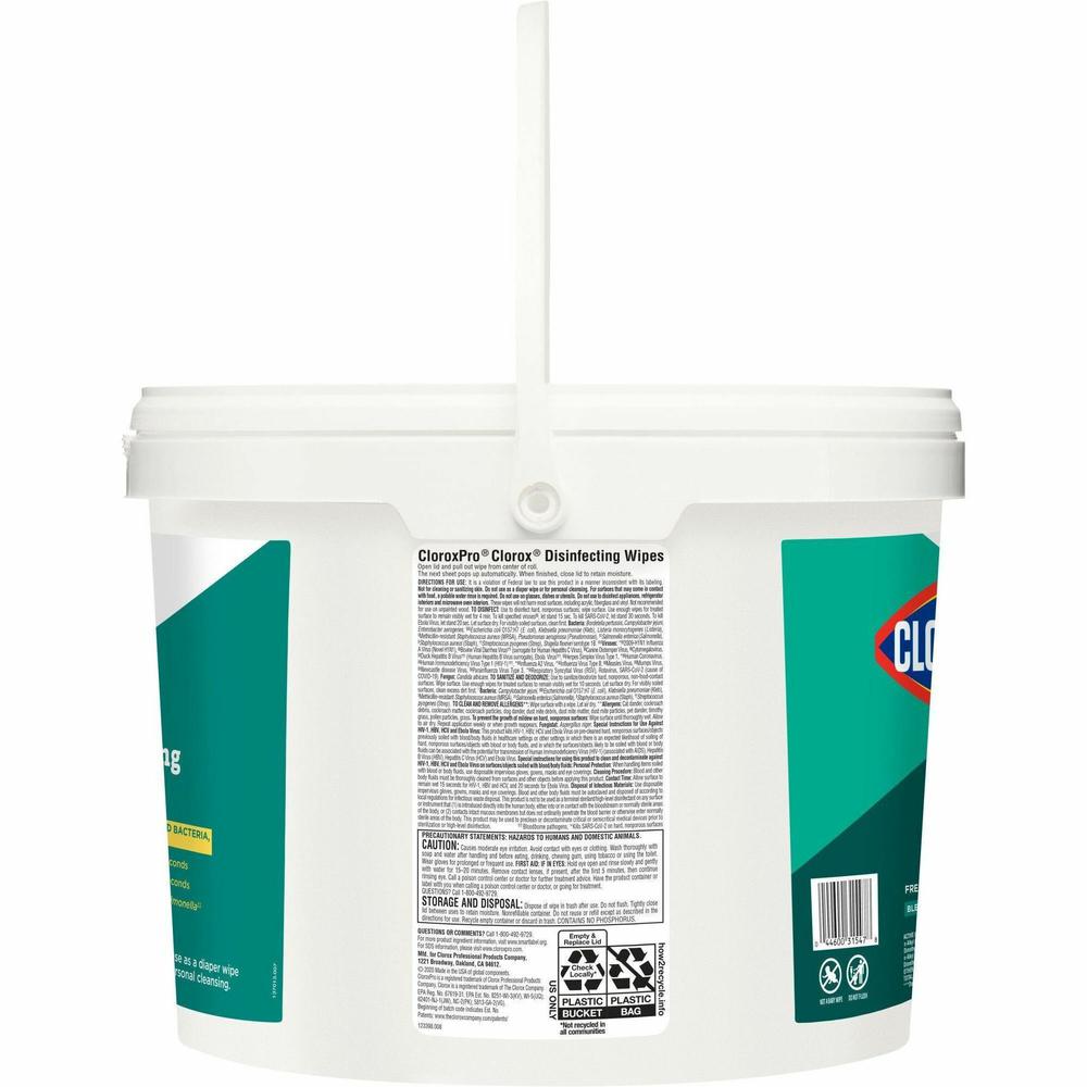 CloroxPro&trade; Disinfecting Wipes - Ready-To-Use - Fresh Scent - 700 / Bucket - 1 Each - Pre-moistened, Anti-bacterial, Textured - White. Picture 7