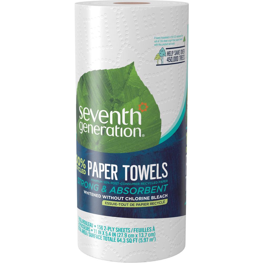 Seventh Generation 100% Recycled Paper Towels - 2 Ply - 156 Sheets/Roll - White - 24 / Carton. Picture 4