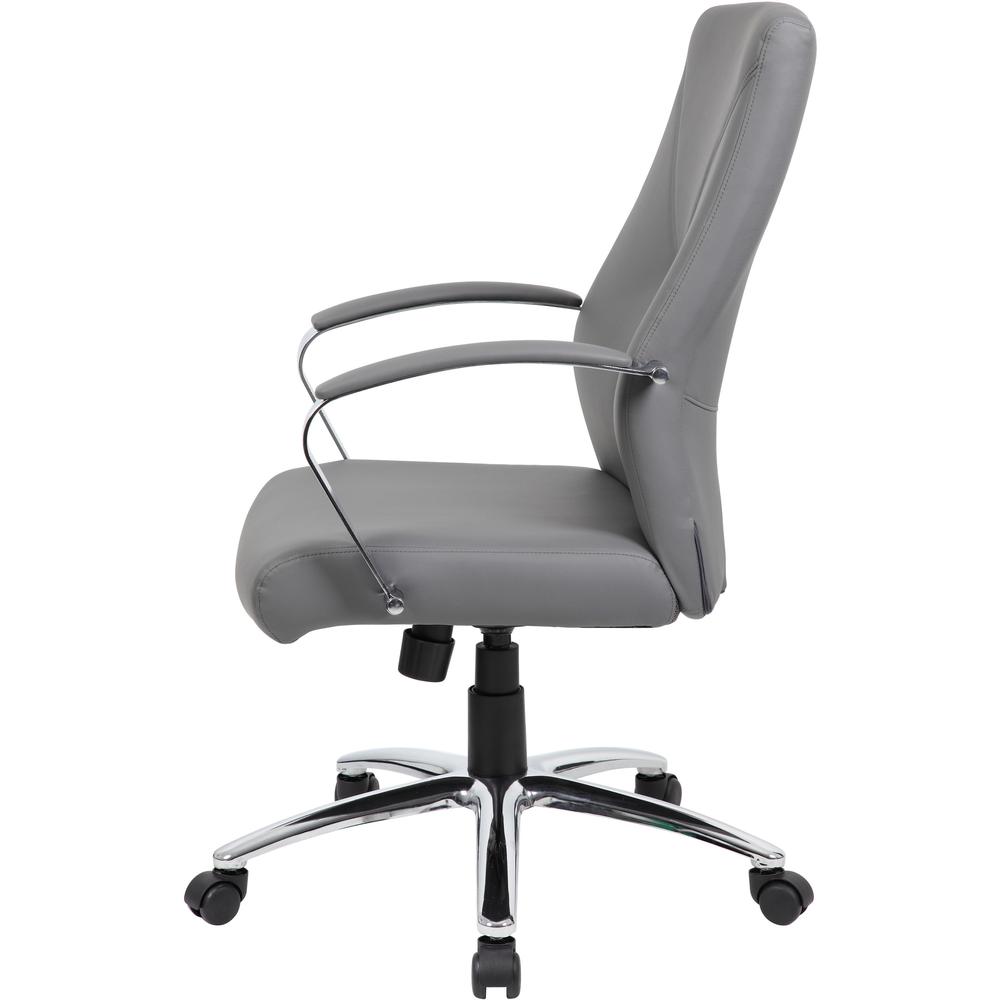 Boss B10101 Executive Chair - Gray LeatherPlus Seat - Gray Leather, Polyurethane Back - Chrome, Black Chrome Frame - 5-star Base - 1 Each. Picture 5