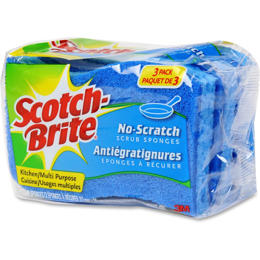 Scotch-Brite No Scratch Scrub Sponges - 2.8" Height x 4.5" Width x 4.5" Length x 590 mil Thickness - 8/Carton - Blue. Picture 4