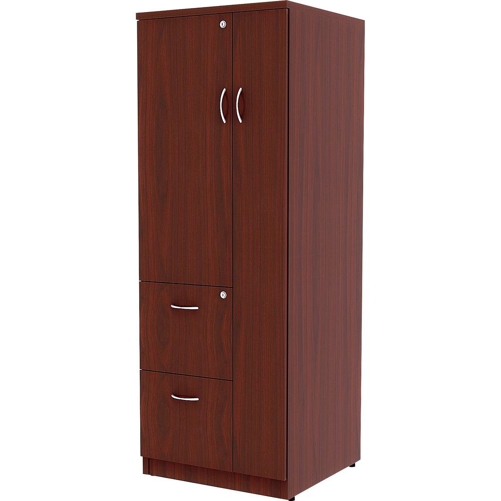 Lorell Essentials/Revelance Tall Storage Cabinet - 23.6" x 23.6"65.6" Cabinet, 0.5" Compartment - 2 x Storage Drawer(s) - 1 Door(s) - Finish: Mahogany, Laminate. Picture 4
