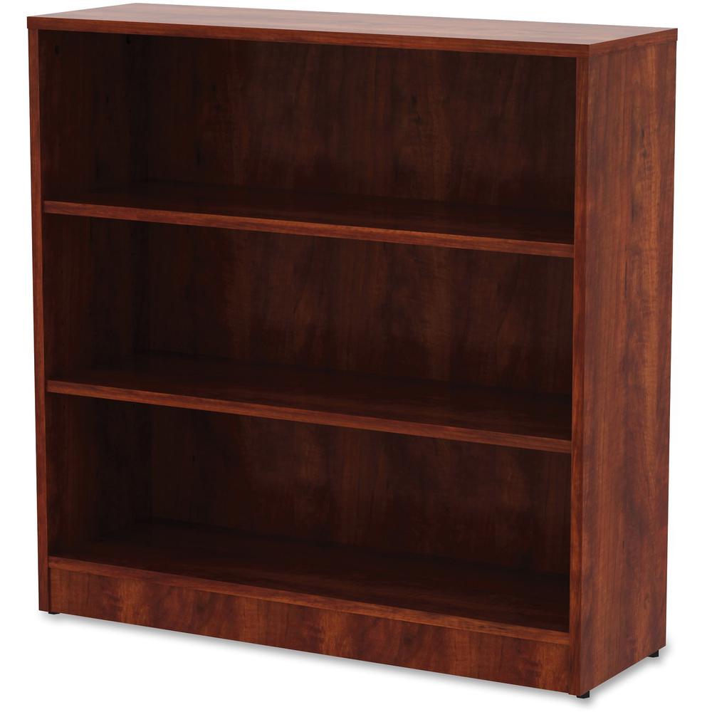 Lorell Laminate Bookcase - 3 Shelf(ves) - 36" Height x 36" Width x 12" Depth - Sturdy, Adjustable Feet, Adjustable Shelf - Thermofused Laminate (TFL) - Cherry - Laminate - 1 Each. Picture 2