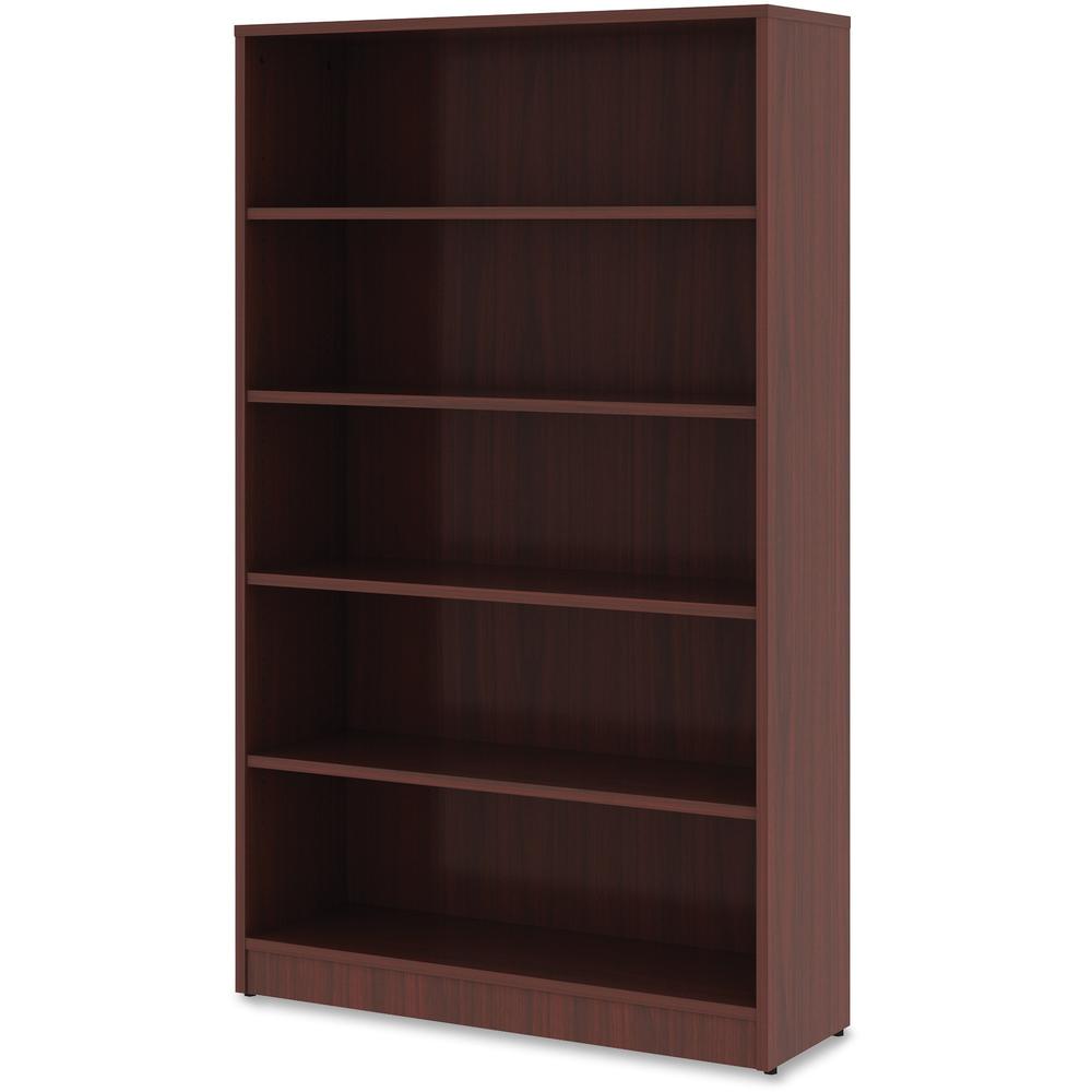 Lorell Laminate Bookcase - 0.8" Shelf, 36" x 12"60" - 5 Shelve(s) - 4 Adjustable Shelf(ves) - Square Edge - Material: Thermofused Laminate (TFL) - Finish: Mahogany. Picture 6