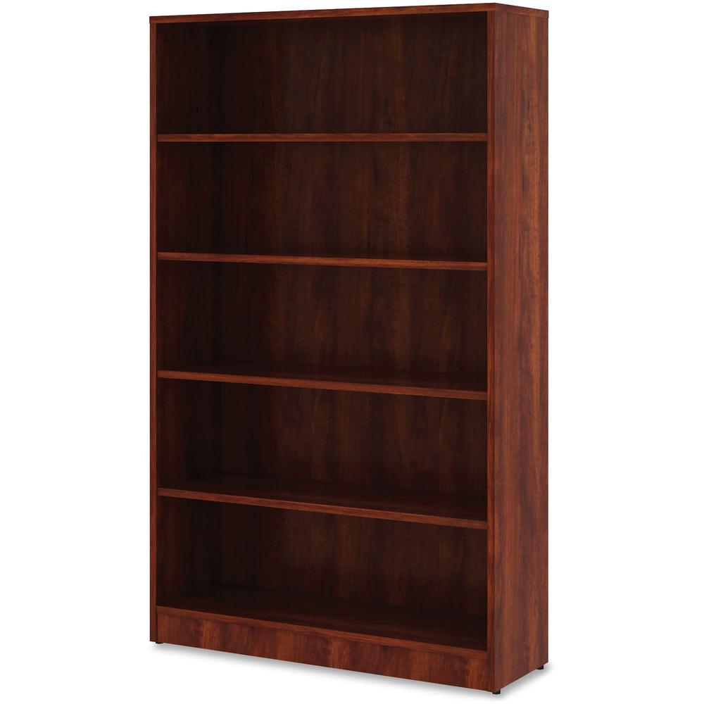 Lorell Laminate Bookcase - 0.8" Shelf, 36" x 12"60" - 5 Shelve(s) - 4 Adjustable Shelf(ves) - Square Edge - Material: Thermofused Laminate (TFL) - Finish: Cherry. Picture 6