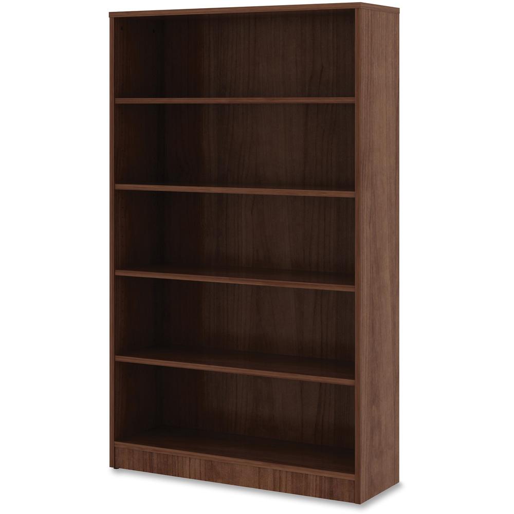 Lorell Laminate Bookcase - 0.8" Shelf, 36" x 12"60" - 5 Shelve(s) - 4 Adjustable Shelf(ves) - Square Edge - Material: Thermofused Laminate (TFL) - Finish: Walnut. Picture 2