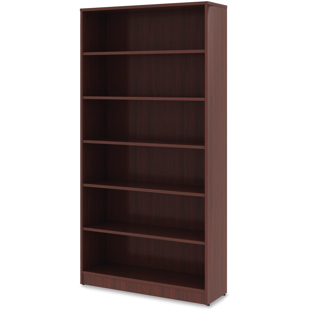 Lorell Laminate Bookcase - 6 Shelf(ves) - 72" Height x 36" Width x 12" Depth - Sturdy, Adjustable Feet, Adjustable Shelf - Thermofused Laminate (TFL) - Mahogany - Laminate - 1 Each. Picture 2