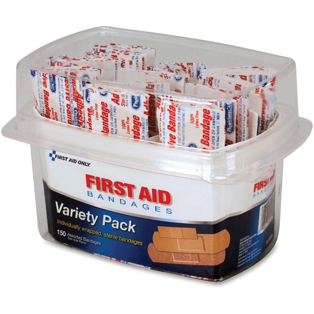 First Aid Only Assorted Bandage Box Kit - 1Each - 150 - Clear - Plastic, Fabric. Picture 2