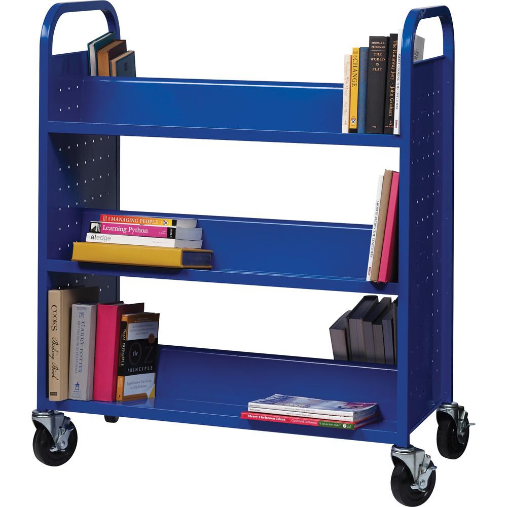 Lorell Double-sided Book Cart - 6 Shelf - Round Handle - 5" Caster Size - Steel - x 38" Width x 18" Depth x 46.3" Height - Blue - 1 Each. Picture 4