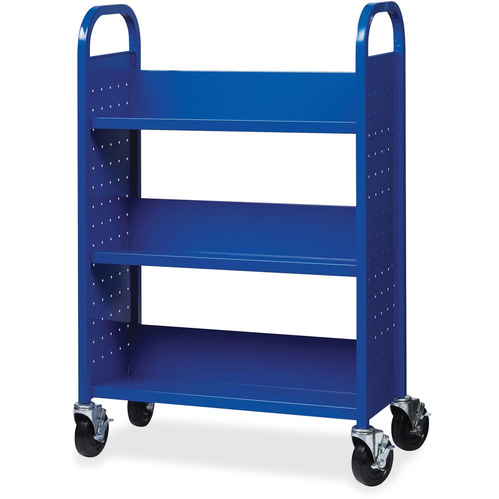 Lorell Single-sided Book Cart - 3 Shelf - Round Handle - 5" Caster Size - Steel - x 32" Width x 14" Depth x 46" Height - Blue - 1 Each. Picture 8