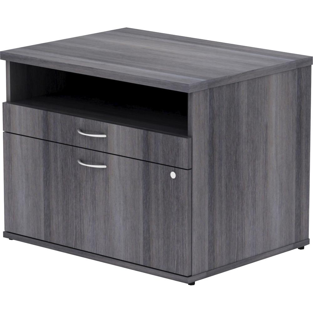 Lorell Relevance Series 2-Drawer File Cabinet Credenza w/Open Shelf - 29.5" x 22"23.1" - 2 x File Drawer(s) - 1 Shelve(s) - Finish: Charcoal, Laminate. Picture 5