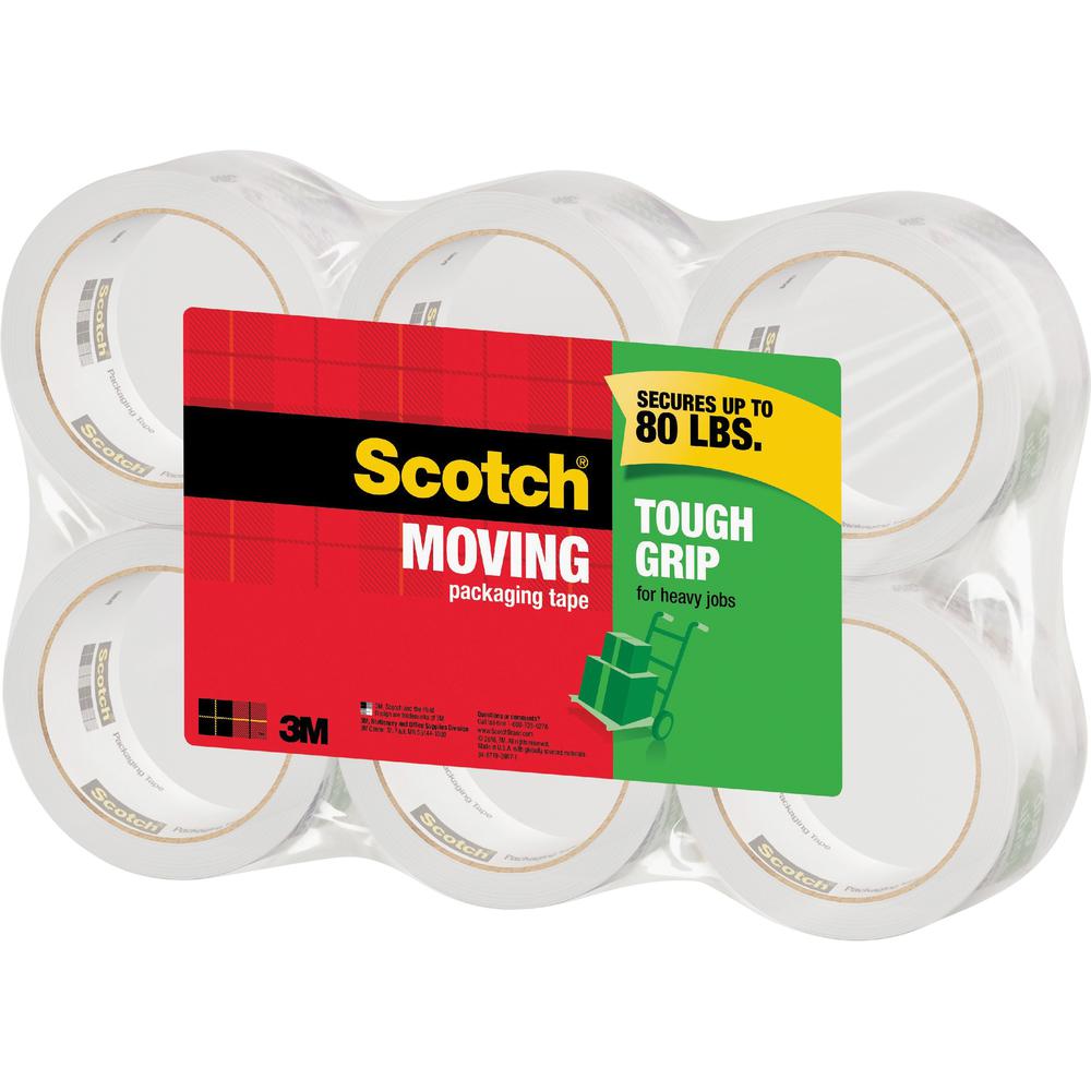 Scotch Tough Grip Moving Packaging Tape - 43.70 yd Length x 1.88" Width - Fiber - 6 / Pack - Clear. Picture 2