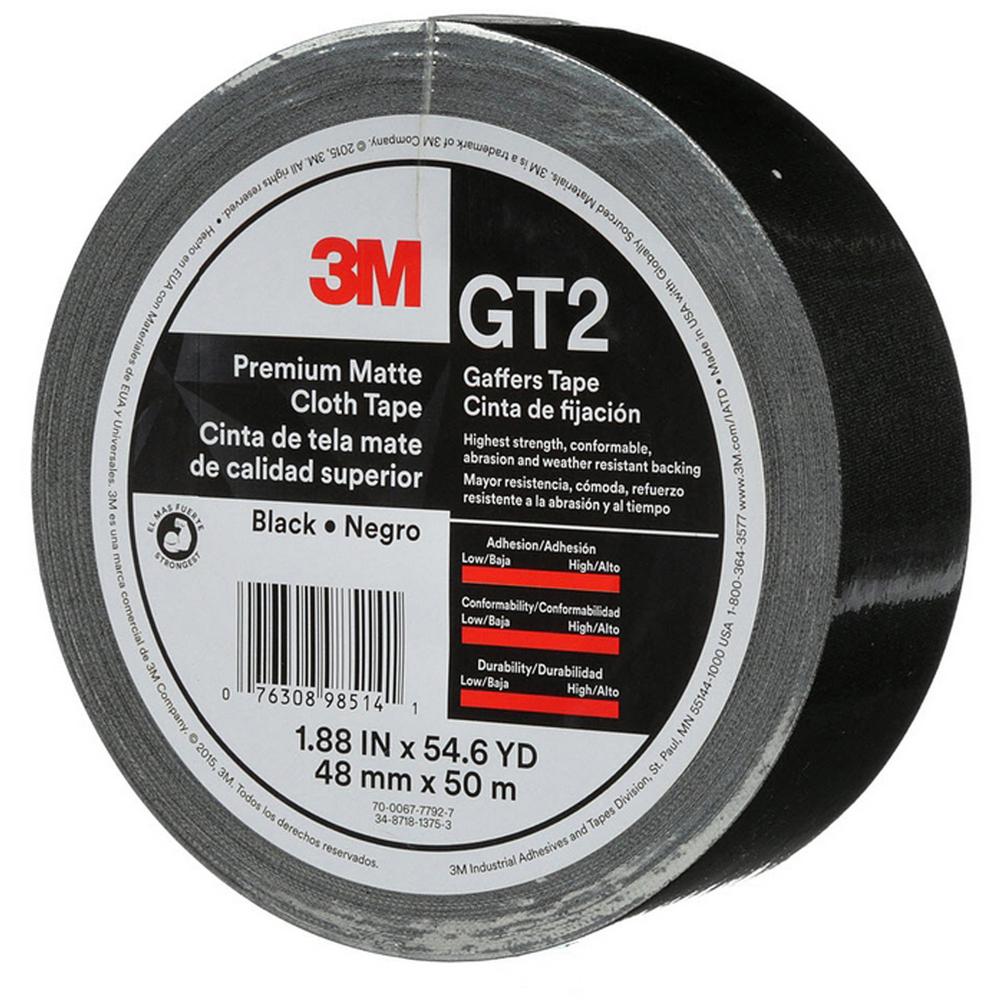 3M Gaffers Cloth Tape - 54.60 yd Length x 1.90" Width - 11 mil Thickness - Vinyl - 1 / Roll - Black. Picture 6