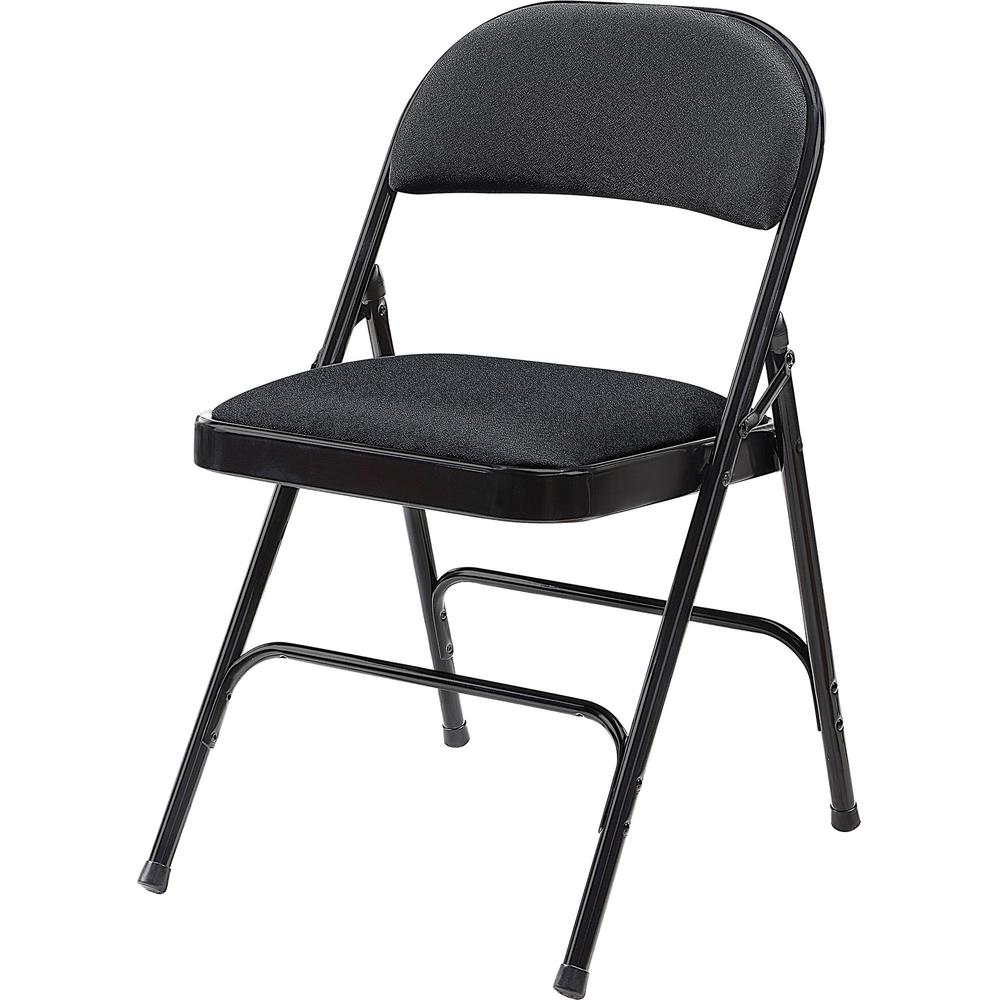 Lorell Padded Folding Chairs - Black Fabric Seat - Black Fabric Back - Powder Coated Steel Frame - 4 / Carton. Picture 4
