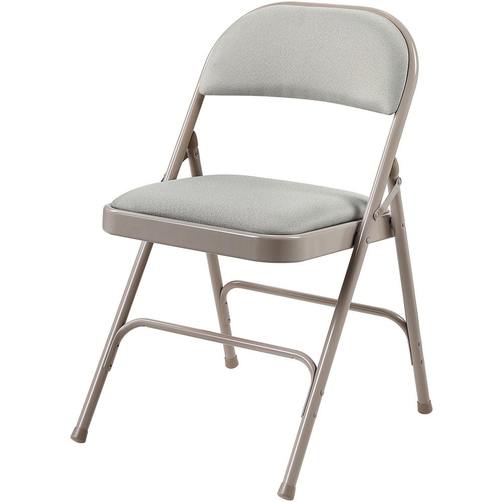 Lorell Padded Seat Folding Chairs - Beige Fabric Seat - Beige Fabric Back - Powder Coated Steel Frame - 4 / Carton. Picture 4