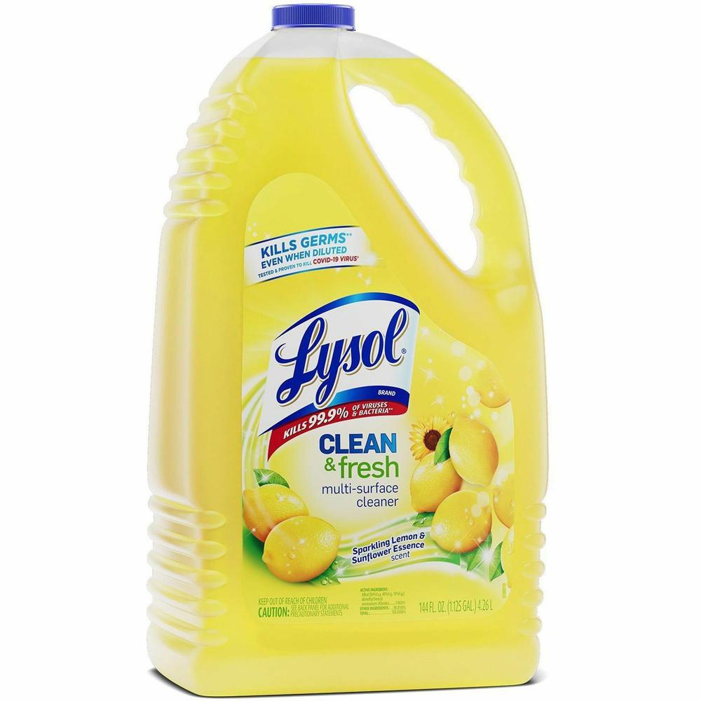 Lysol Clean/Fresh Lemon Cleaner - For Multi Surface - 144 fl oz (4.5 quart) - Clean & Fresh Lemon Scent - 4 / Carton - Disinfectant, Long Lasting, Antibacterial - Yellow. Picture 2