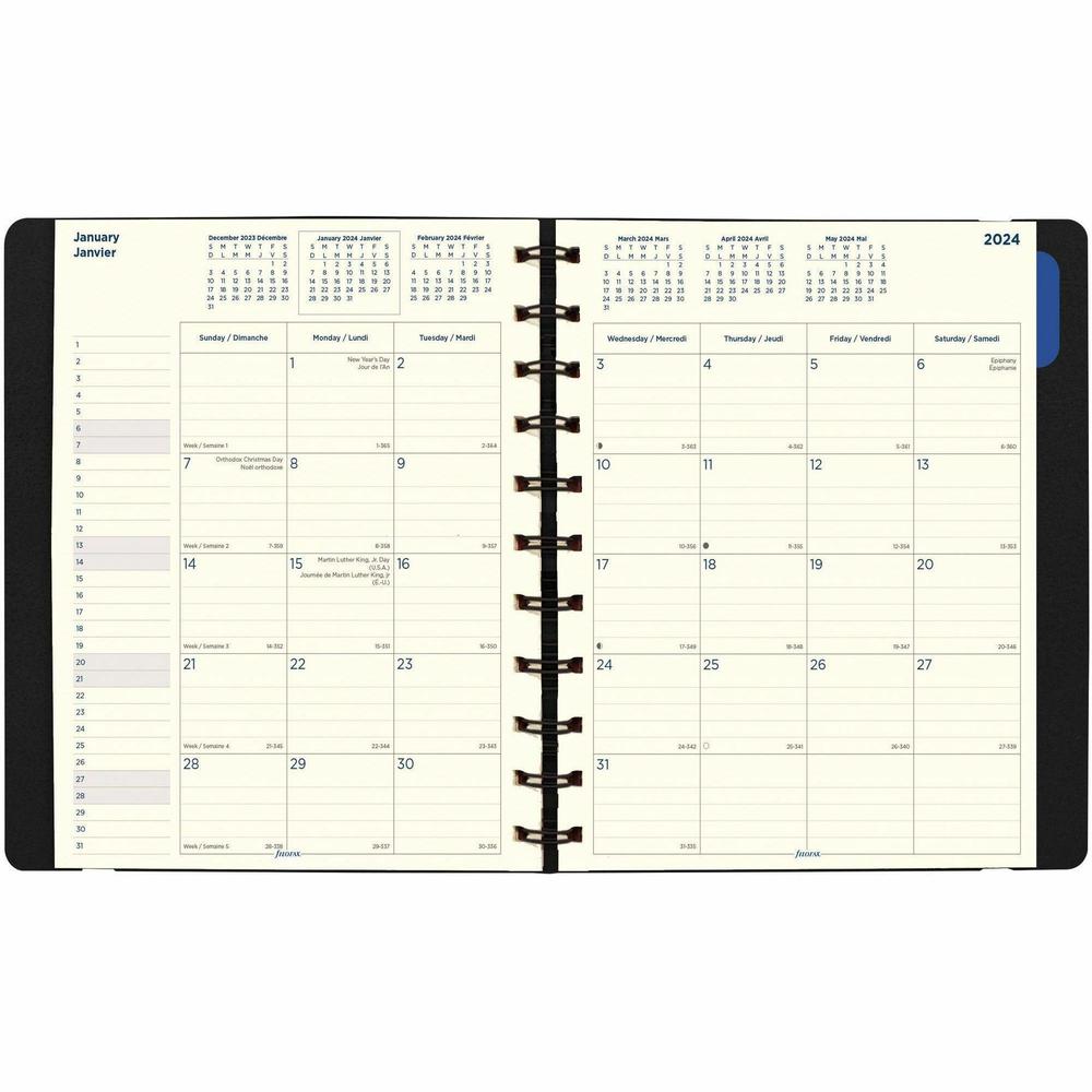 Filofax 17-Month Monthly Planner - Julian Dates - Monthly - 17 Month - August 2023 - December 2024 - 1 Month Double Page Layout - 8 1/2" x 10 7/8" Cream Sheet - Twin Wire - Elastic - Leather - Black C. Picture 5