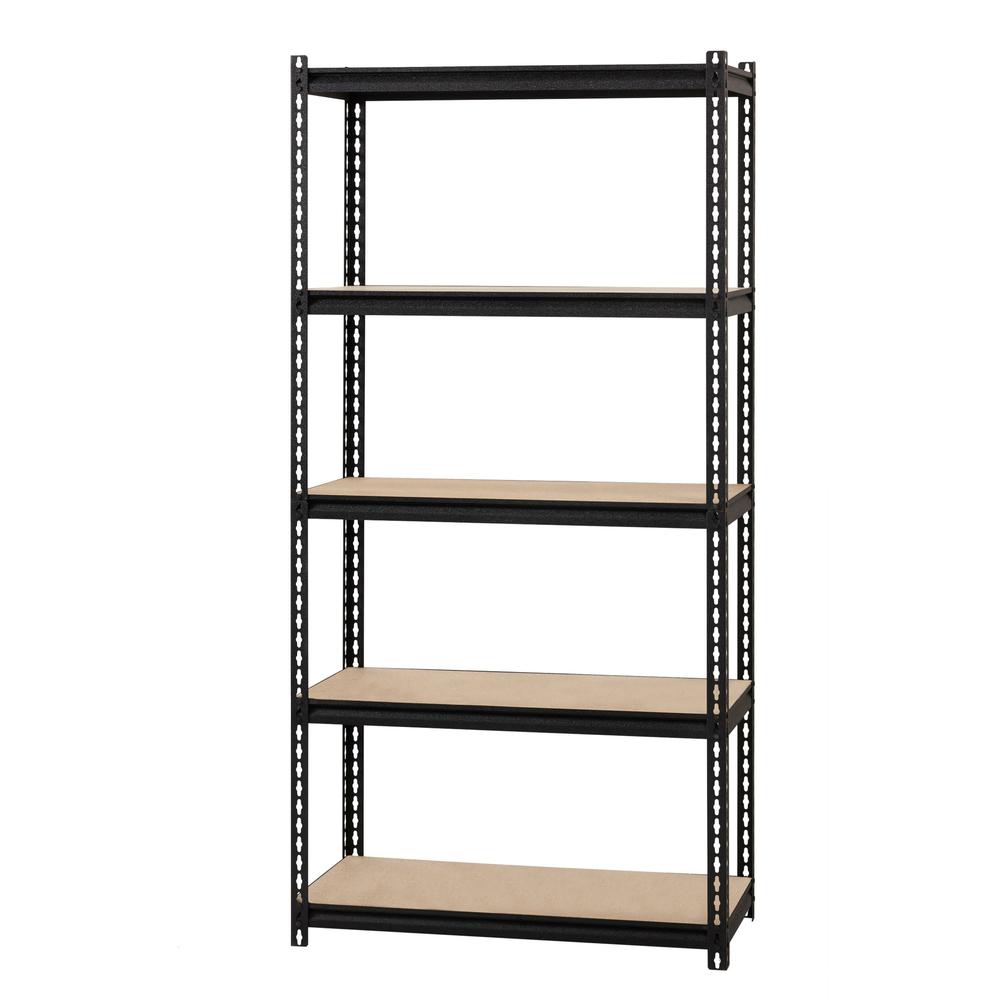 Lorell 2,300 lb Capacity Riveted Steel Shelving - 5 Shelf(ves) - 72" Height x 36" Width x 18" Depth - 30% Recycled - Black - Steel, Particleboard - 1 Each. Picture 3