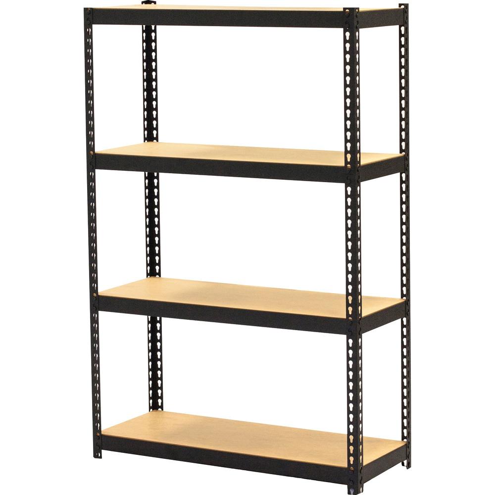 Lorell Narrow Riveted Shelving - 4 Shelf(ves) - 48" Height x 30" Width x 12" Depth - 28% Recycled - Black - Steel - 1 Each. Picture 5