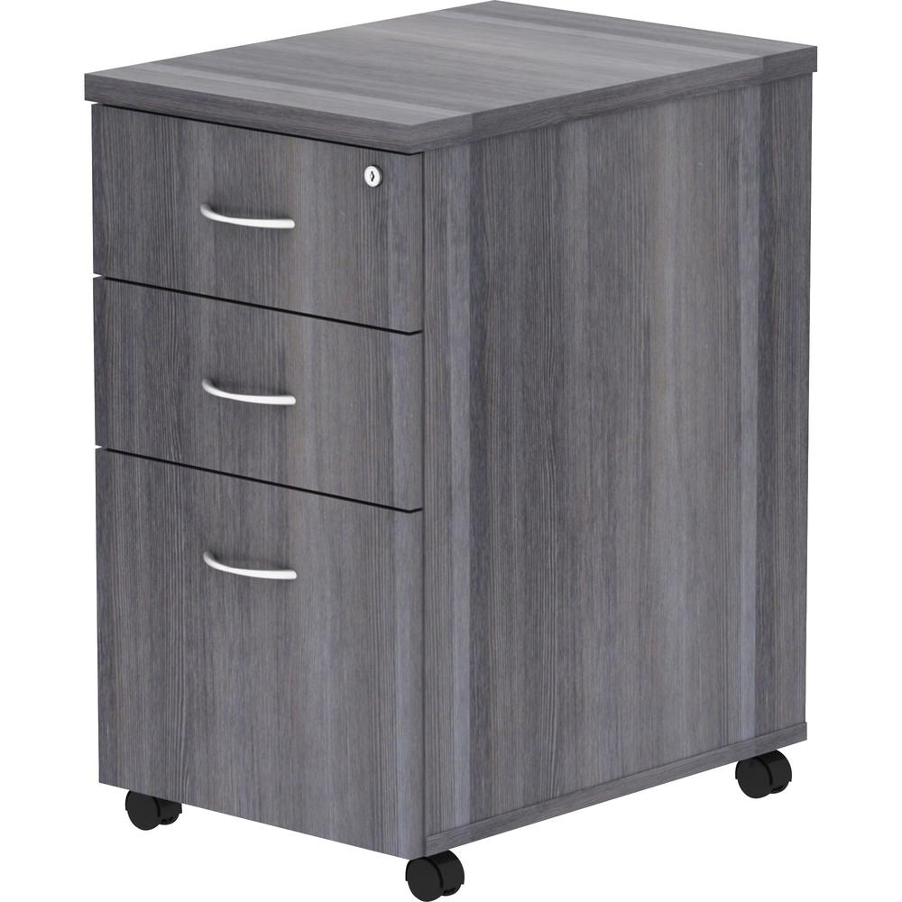 Lorell Weathered Charcoal Laminate Desking Pedestal - 3-Drawer - 16" x 22" x 28.3" - 3 x Box Drawer(s), File Drawer(s) - Material: Metal Pull, Polyvinyl Chloride (PVC) Edge - Finish: Weathered Charcoa. Picture 4