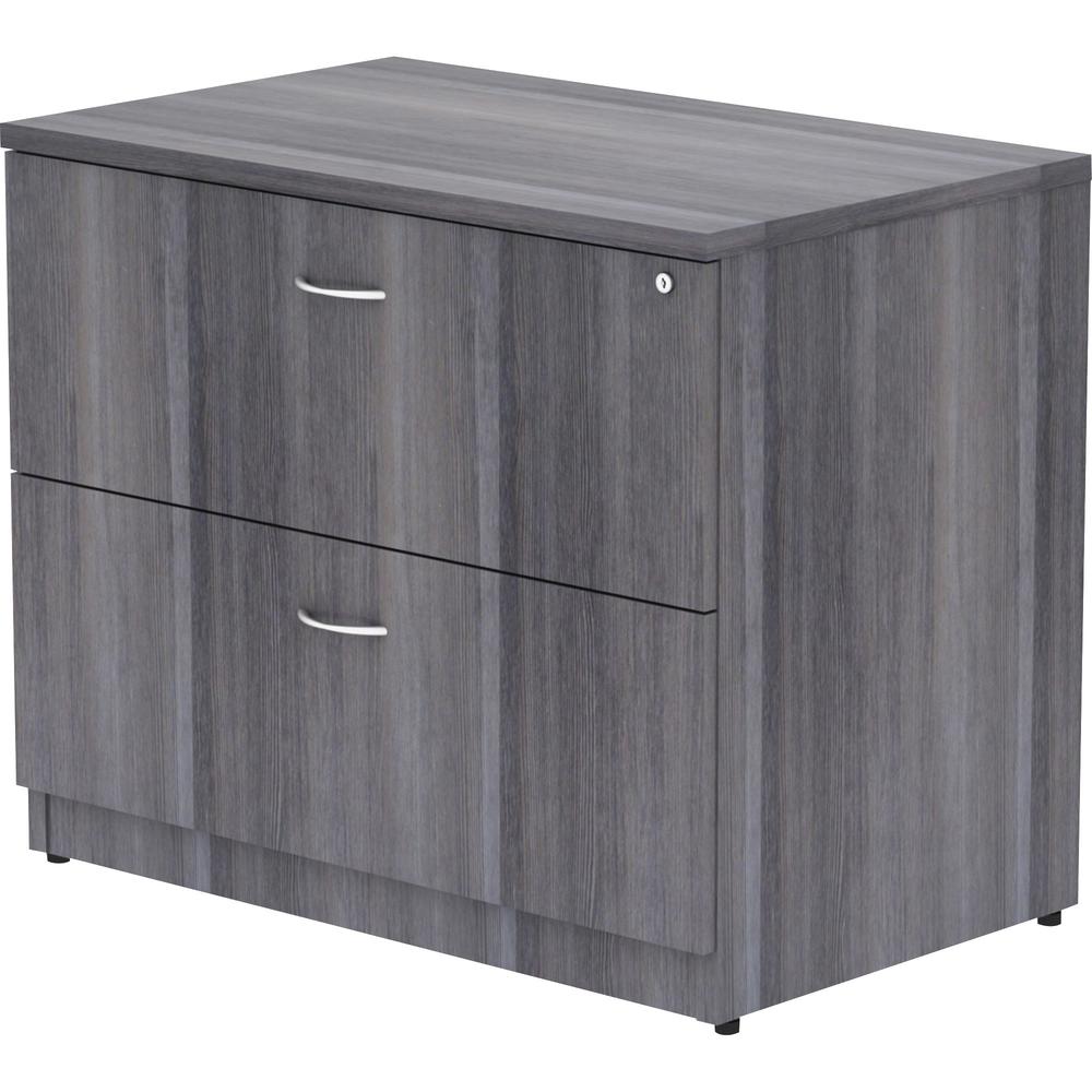 Lorell Essentials Series Lateral File - 35" x 22"29.5" , 1" Top - 2 x File Drawer(s) - Finish: Weathered Charcoal, Laminate. Picture 4