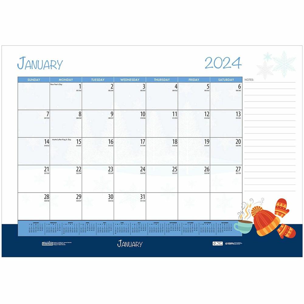 House of Doolittle Seasonal Holiday Academic Desk Pad - Academic - Julian Dates - Monthly - 12 Month - July 2023 - June 2024 - 1 Month Single Page Layout - Desk Pad - Black - Leatherette - 17" Height . Picture 7