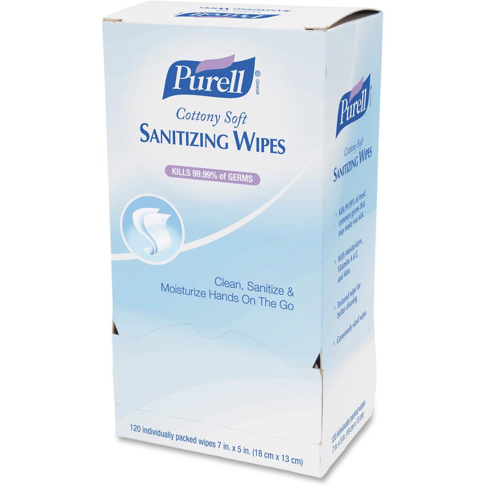 PURELL&reg; Cottony Soft Sanitizing Wipes - 5" x 7" - White - Soft, Moist, Textured, Individually Wrapped - For Hand - 120 Per Box - 12 / Carton. Picture 2