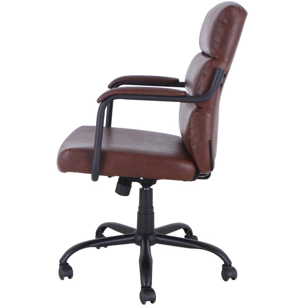 Lorell SOHO Collection High-back Leather Chair - 27.5" x 28.8" x 42.1" - Material: Bonded Leather Seat, Bonded Leather Back, Steel Arm, Powder Coated Steel Base - Finish: Tan. Picture 4