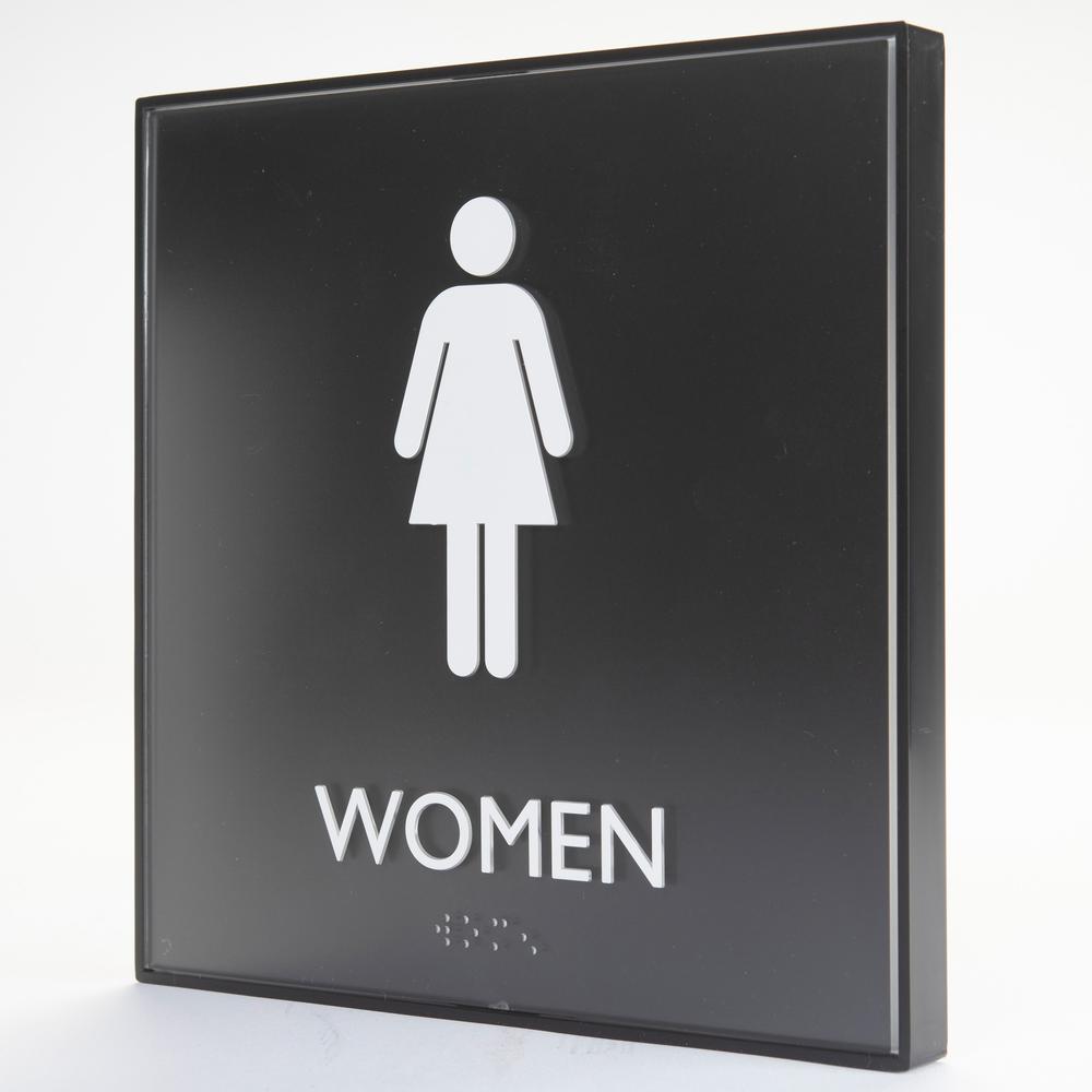 Lorell Women's Restroom Sign - 1 Each - Women Print/Message - 8" Width x 8" Height - Square Shape - Surface-mountable - Easy Readability, Injection-molded - Restroom, Architectural - Plastic - Black, . Picture 12