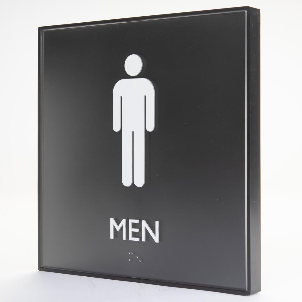 Lorell Restroom Sign - 1 Each - Men Print/Message - 8" Width x 8" Height - Square Shape - Easy Readability, Injection-molded - Plastic - Black. Picture 7