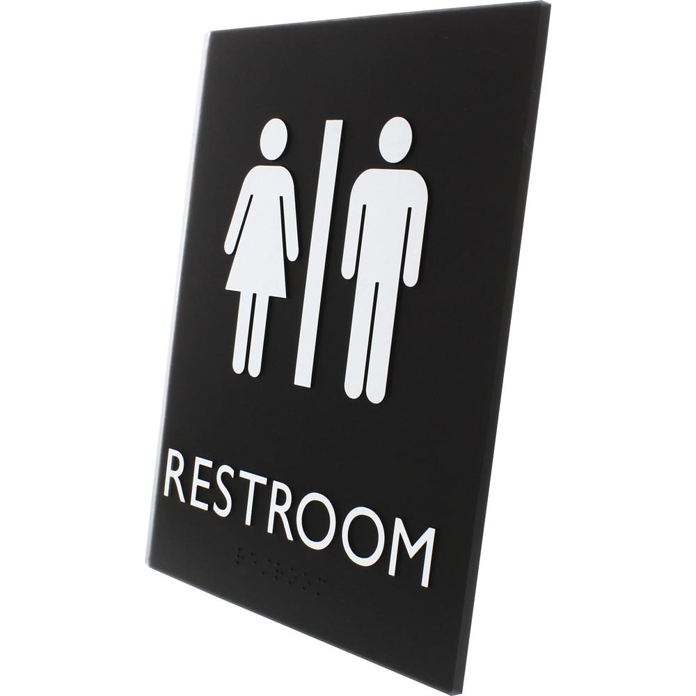 Lorell Unisex Restroom Sign - 1 Each - Toilette Men, TOILETTE (ladies) Print/Message - 6.4" Width x 8.5" Height - Rectangular Shape - Surface-mountable - Easy Readability, Braille - Restroom, Informat. Picture 2