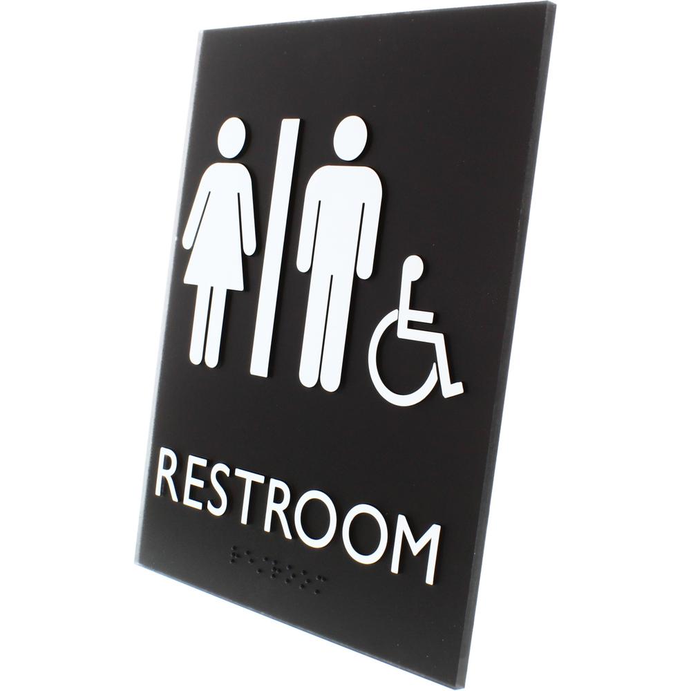 Lorell Unisex Handicap Restroom Sign - 1 Each - Restroom (Man/Woman/Wheelchair) Print/Message - 6.4" Width x 8.5" Height - Rectangular Shape - Surface-mountable - Easy Readability, Braille - Restroom . Picture 3