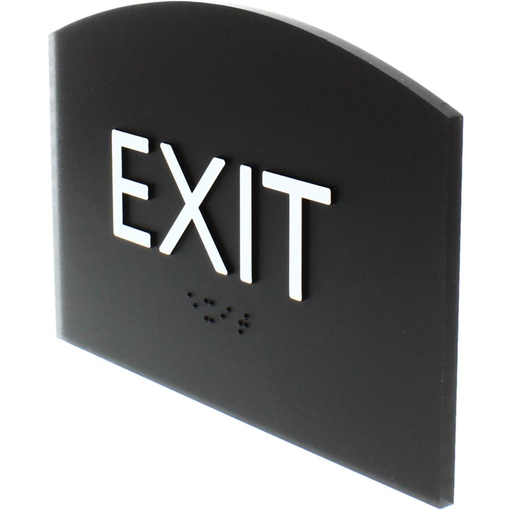 Lorell Exit Sign - 1 Each - 4.5" Width x 6.8" Height - Rectangular Shape - Easy Readability, Braille - Plastic - Black. Picture 5