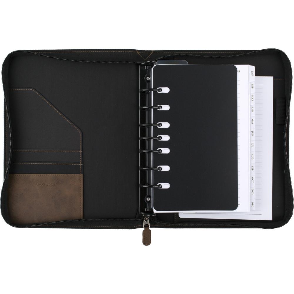 At-A-Glance Brown Zipcase Desk Binder Starter Set - 5 1/2" x 8 1/2" Sheet Size - 7 x Ring Fastener(s) - Imitation Leather - Brown - Refillable, Rugged, Zipper Closure, Storage Pocket, Notepad, Pen Loo. Picture 6