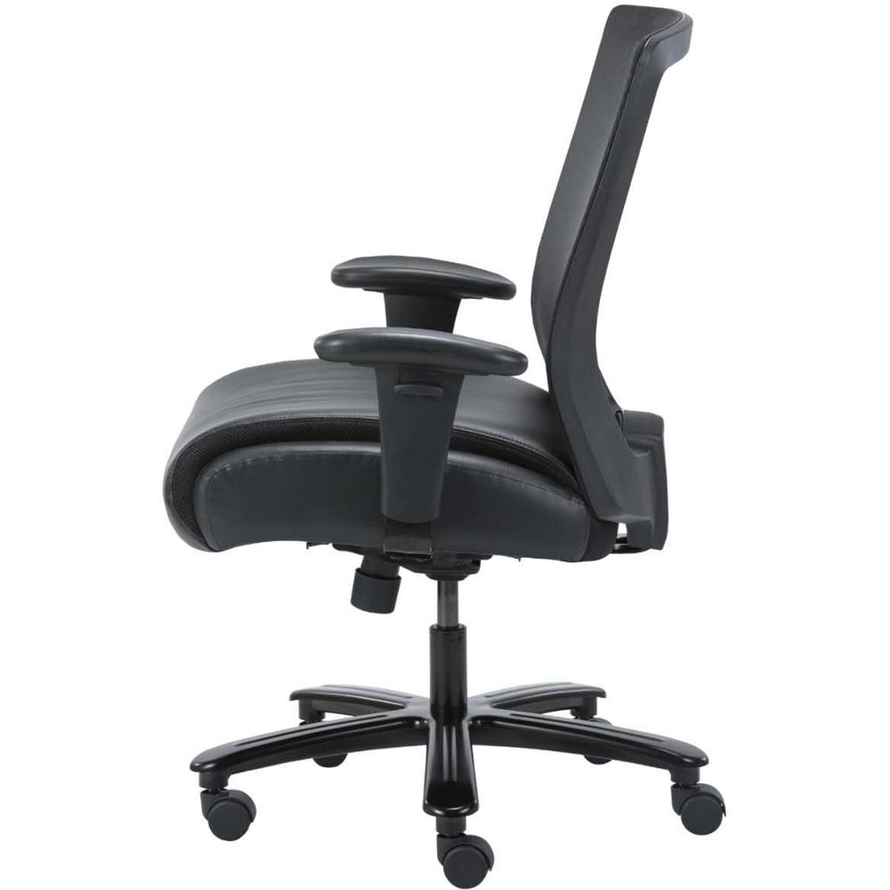 Lorell Heavy-duty Mesh Back Task Chair - Black Leather, Polyurethane Seat - Black - Armrest - 1 Each. Picture 5