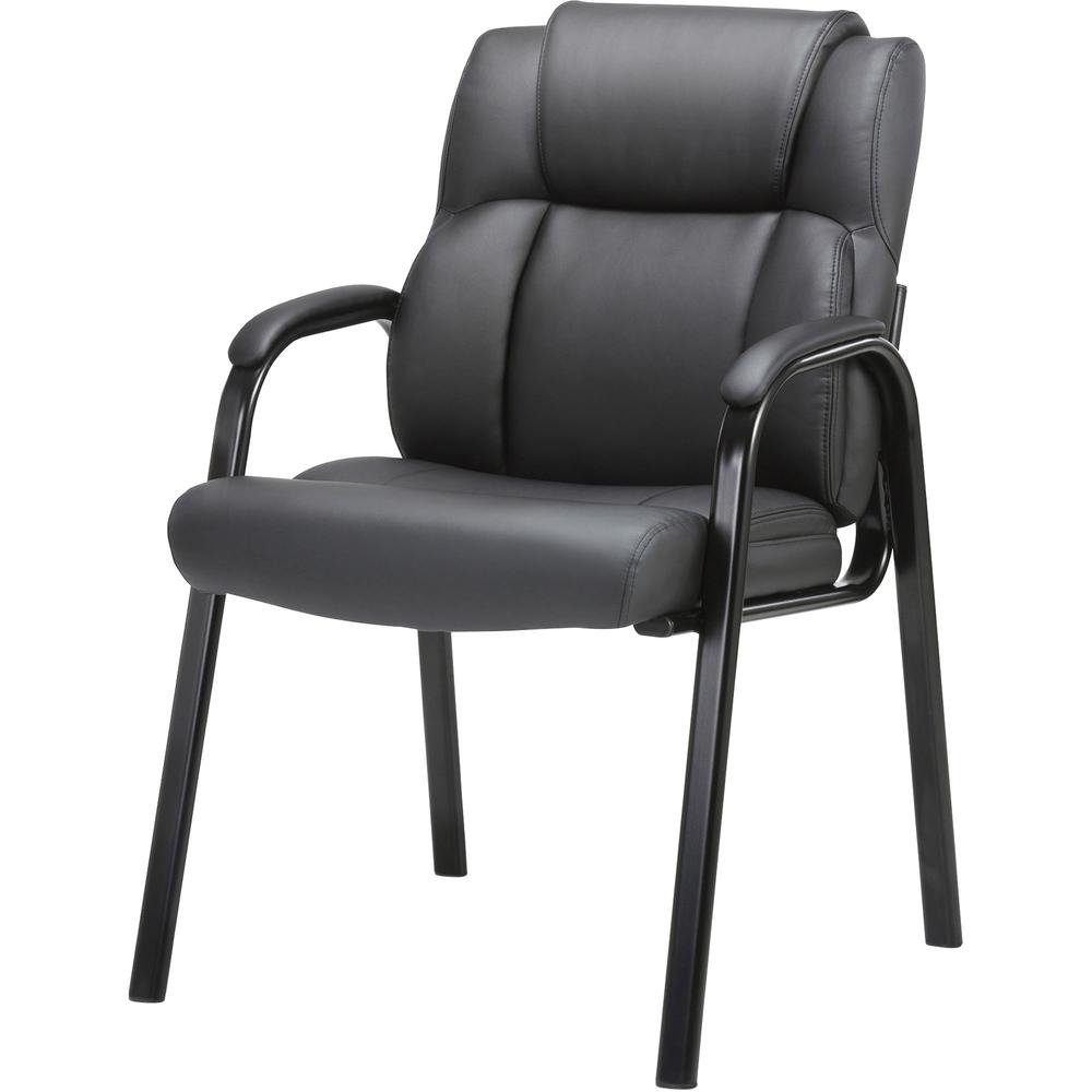 Lorell Low-back Cushioned Guest Chair - Black Bonded Leather Seat - Black Bonded Leather Back - Powder Coated Steel Frame - High Back - Four-legged Base - Armrest - 1 Each. Picture 4