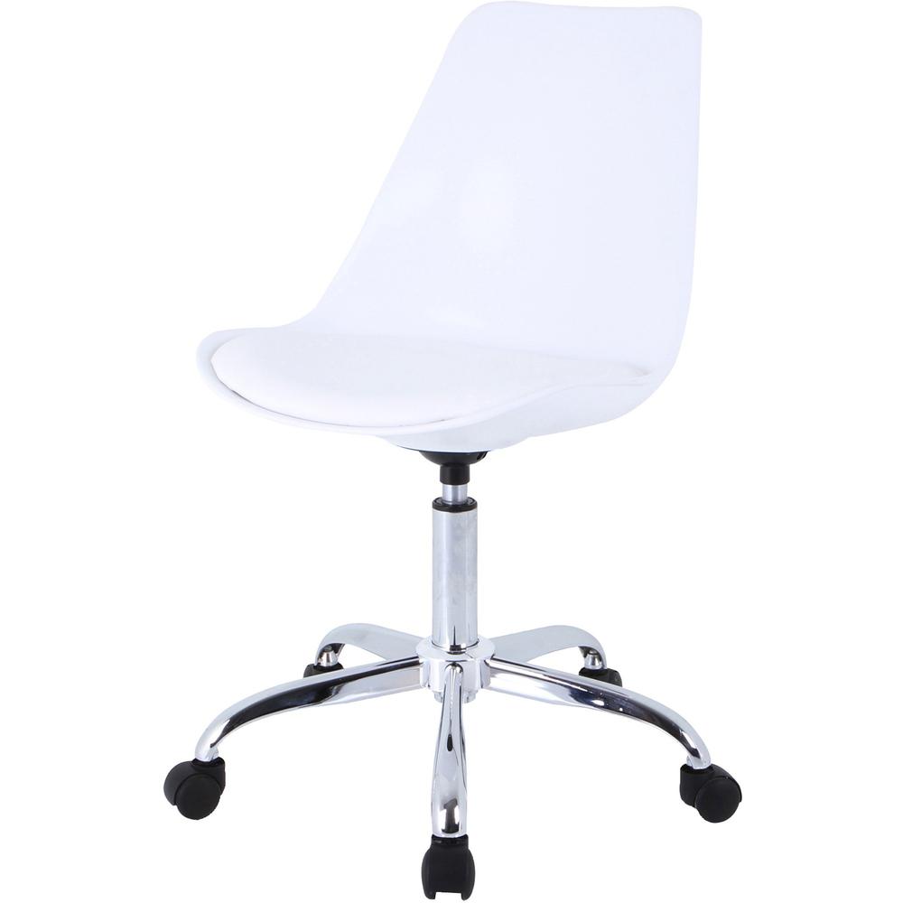 Lorell PVC Shell Task Chair - Plastic, Polyurethane Seat - Chrome Frame - 5-star Base - White - 1 Each. Picture 11