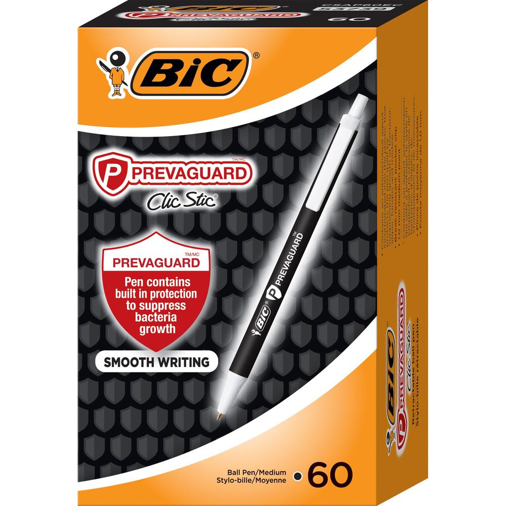 BIC PrevaGuard Clic Stic Antimicrobial Pens - Medium Pen Point - 1 mm Pen Point Size - Retractable - Black - 60 / Box. Picture 9